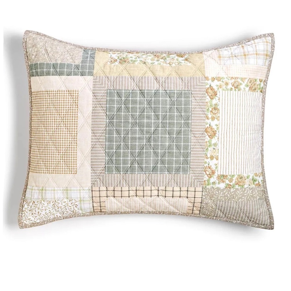 Martha Stewart Collection Neutral Patchwork Sham, Standard NWT
